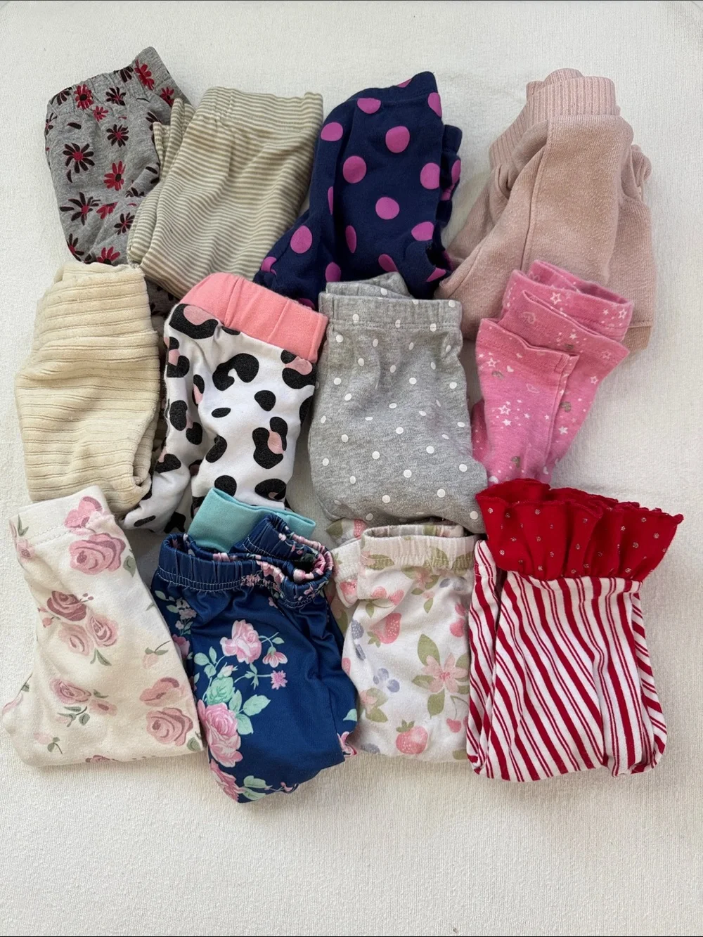 12- Baby Girl Leggings Multi-Pack - Pink, Navy, Gray, Cream, Red - 6 Months